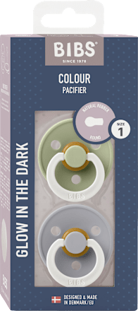 Colour Glow Latex Ronde Fopspeen, Groen/Grijs, Maat 1, 0-6 Maanden, 2 stuks