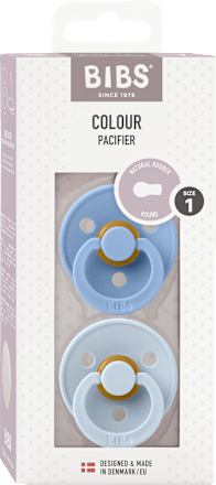 Schnuller Colour Latex rund, blau/hellblau, Gr. 1, 0-6 Monate, 2 St
