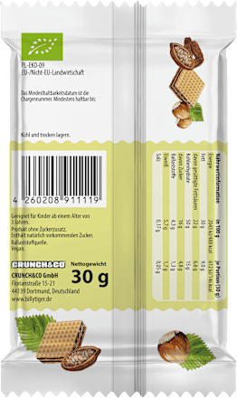 Kindersnack Waffeln mit Kakao, Datteln & Haselnuss ab 3 Jahren, 30 g