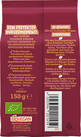 Meine veganen Burger Patties, 150 g