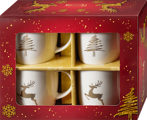 Geschenkset Kaffeebecher, Bäume & Hirsch, weiß-gold, 4 St BOLTZE