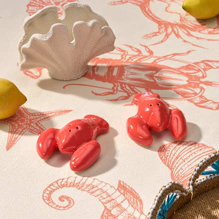 Keramisch zout- en peperstrooier "Lobster", koraal (10,5 x 8 x 4 cm), 1 stuk