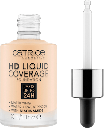Foundation Liquid HD Coverage Waterproof 002 Porcelain Beige, 30 ml
