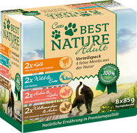 Nat kattenvoer met kalf, wild &amp; eend, kip &amp; zalm, wild konijn &amp; kip, multipack (8 x 85 g), 680 g