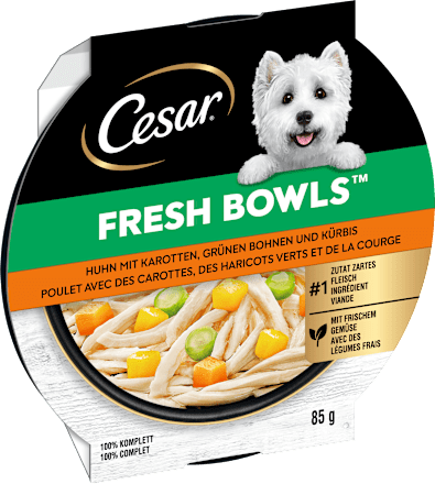 Nassfutter Hund mit Huhn, Karotten & Bohnen, fresh bowls, 85 g