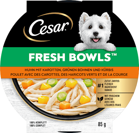 Nassfutter Hund mit Huhn, Karotten & Bohnen, fresh bowls, 85 g
