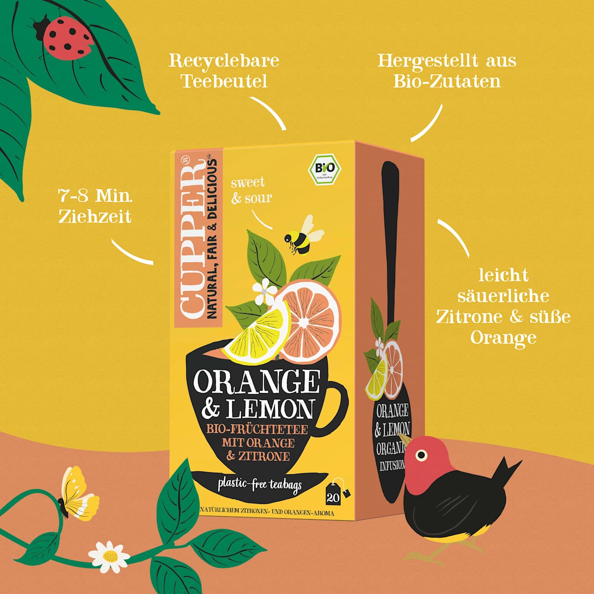 Cupper Früchtetee, Orange & Lemon mit Orange & Zitrone (20 Beutel), 50 g