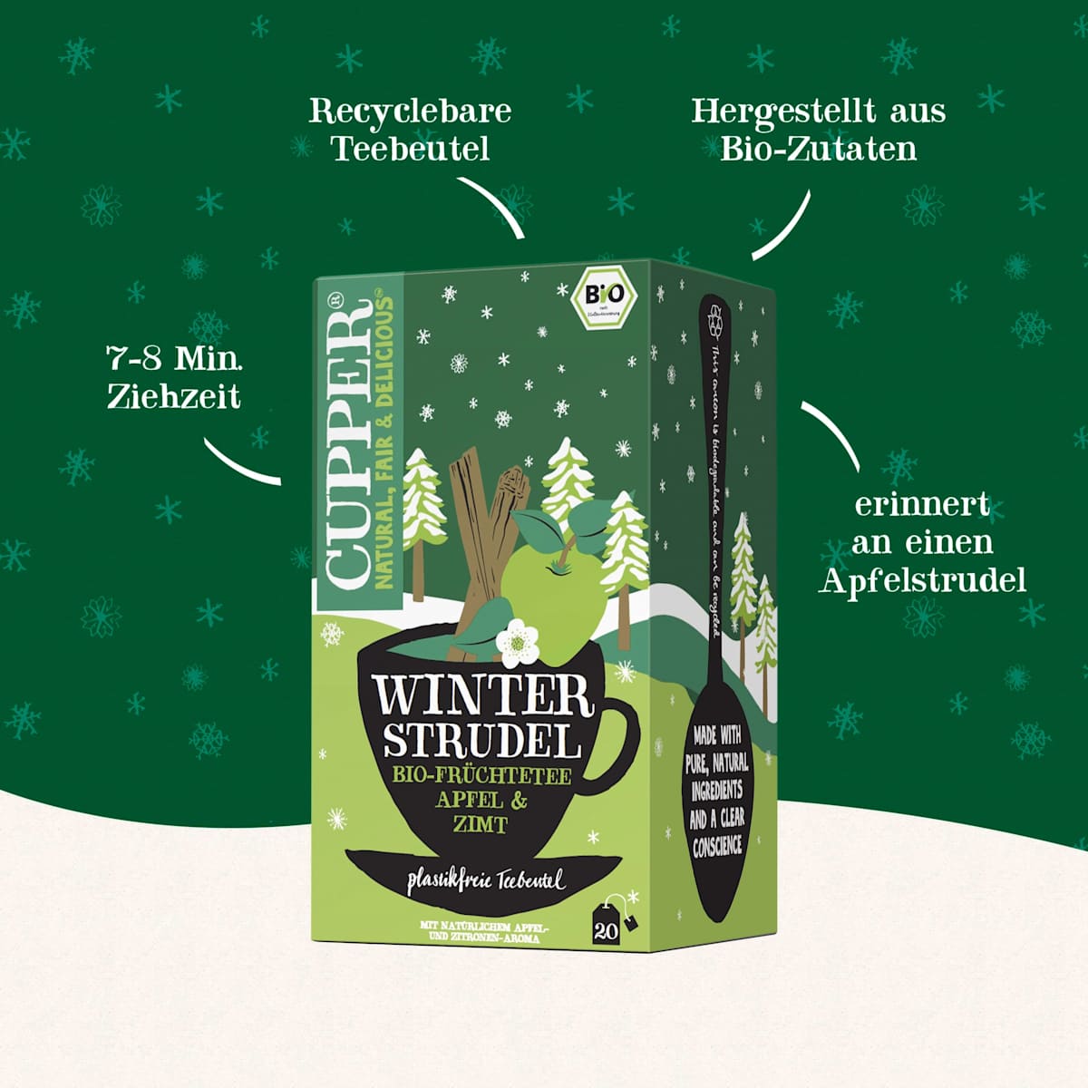 Cupper Früchtetee, Winter Strudel mit Apfel & Zimt (20 Beutel), 50 g