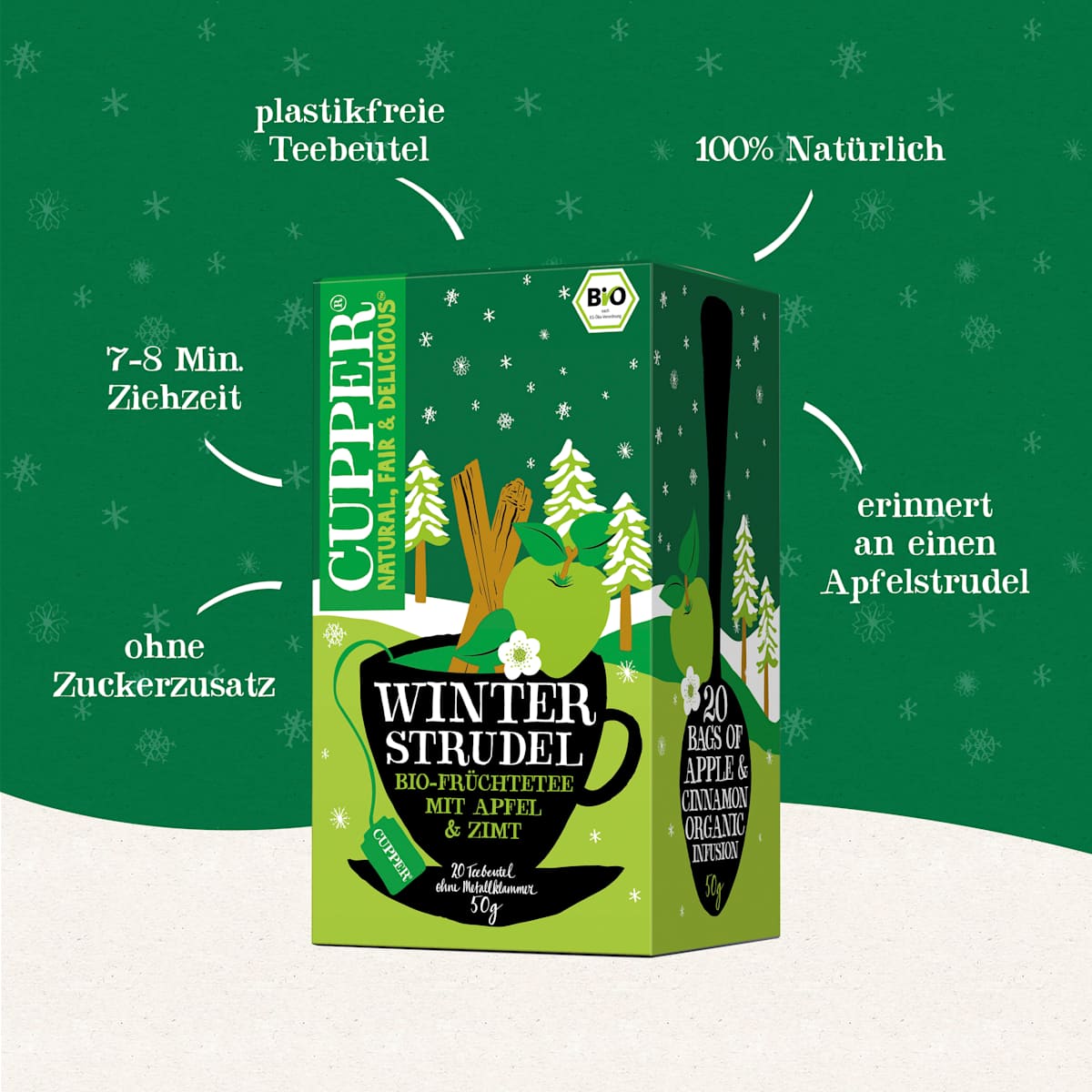 Cupper Früchtetee, Winter Strudel mit Apfel & Zimt (20 Beutel), 50 g