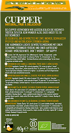 Gewürztee "Be Happy" mit Zitrone, Zimt, Ingwer, schwarzer Pfeffer (20 Beutel), 40 g