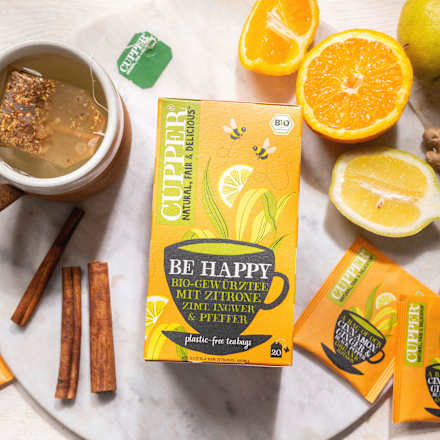 Gewürztee "Be Happy" mit Zitrone, Zimt, Ingwer, schwarzer Pfeffer (20 Beutel), 40 g