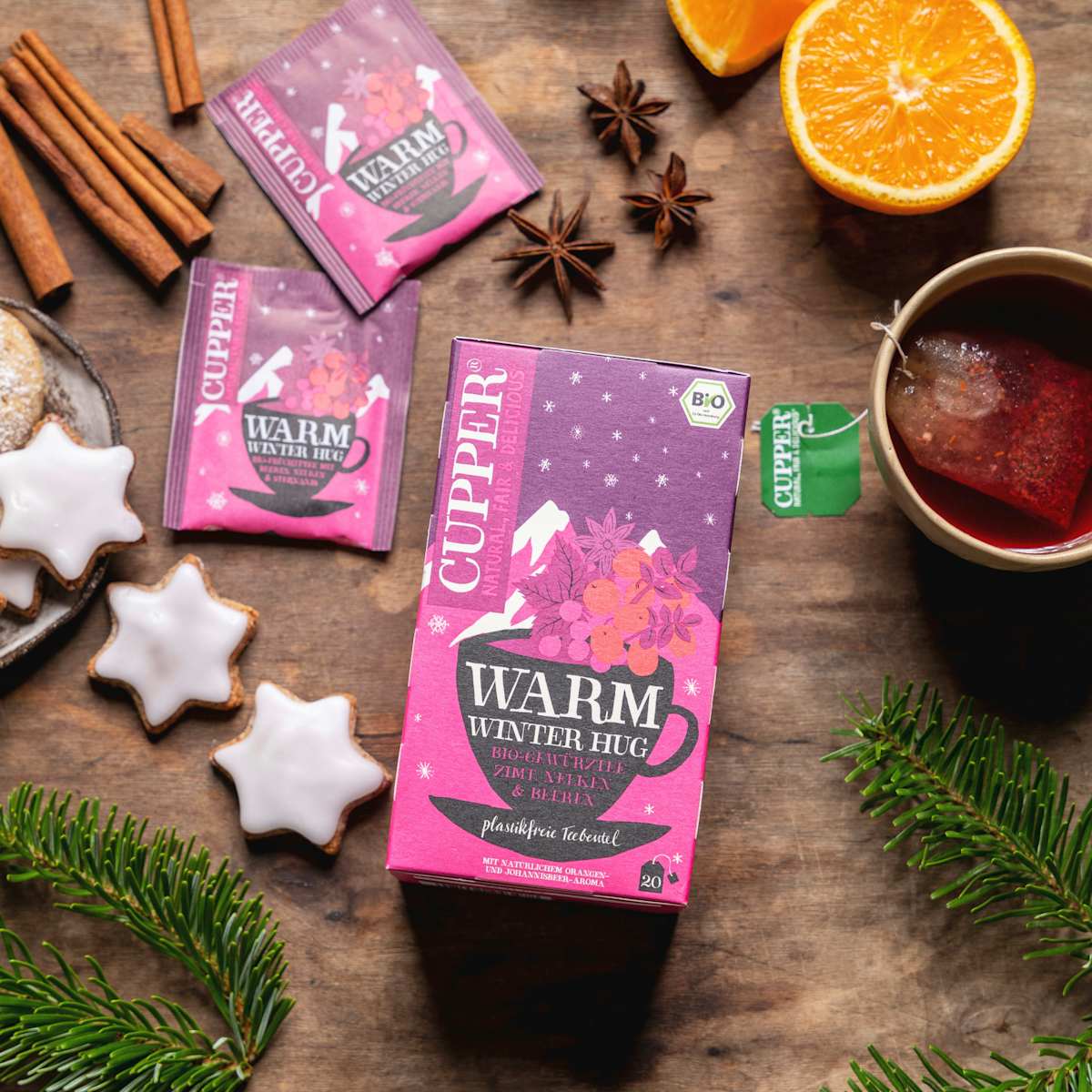 Cupper Gewürztee, Warm Winter Hug mit Zimt, Nelken & Beeren (20 Beutel), 40 g