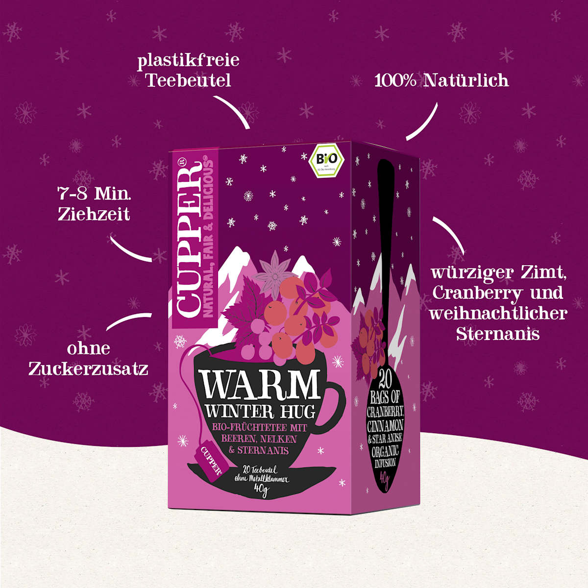 Cupper Gewürztee, Warm Winter Hug mit Zimt, Nelken & Beeren (20 Beutel), 40 g