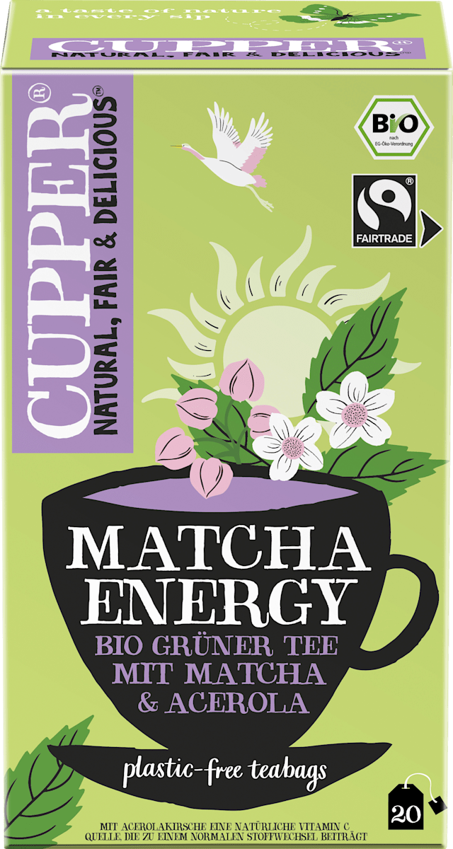 Cupper Grüner Tee,  Matcha Energy mit Matcha & Acerola (20 Beutel), 40 g
