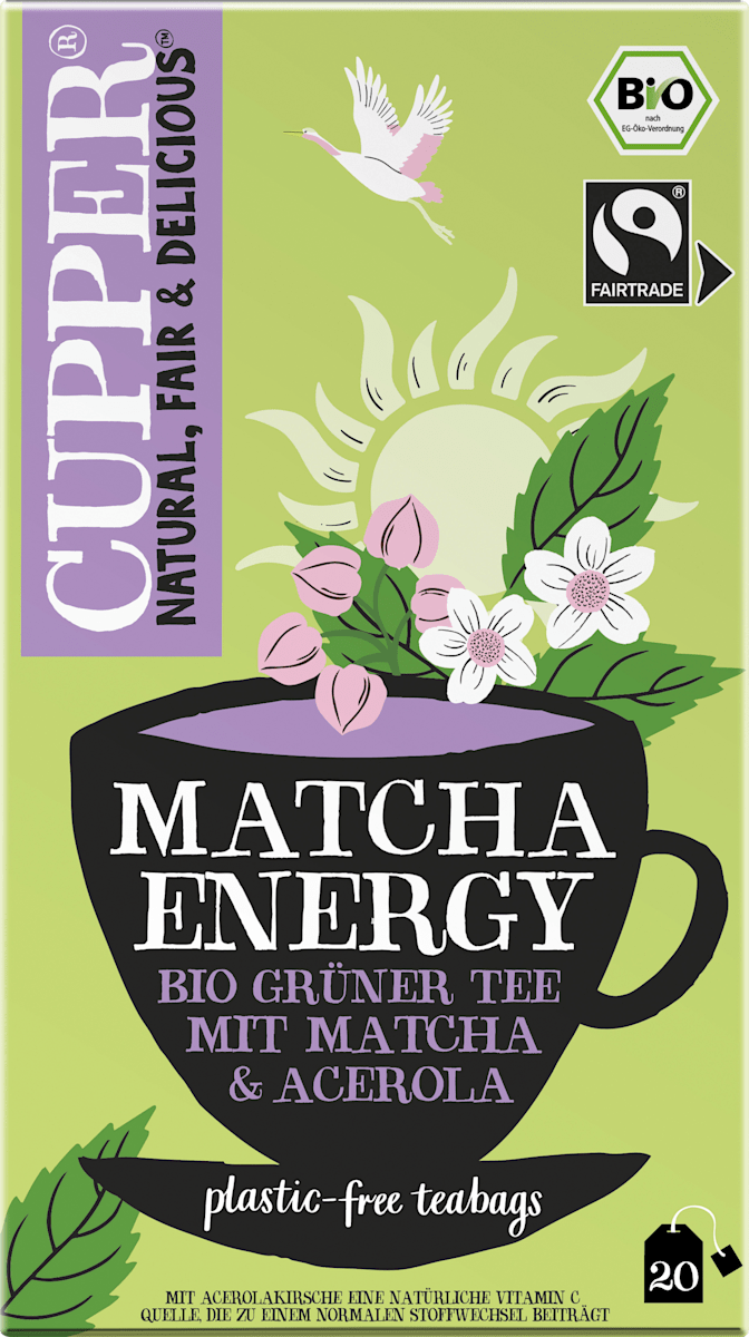 Cupper Grüner Tee,  Matcha Energy mit Matcha & Acerola (20 Beutel), 40 g