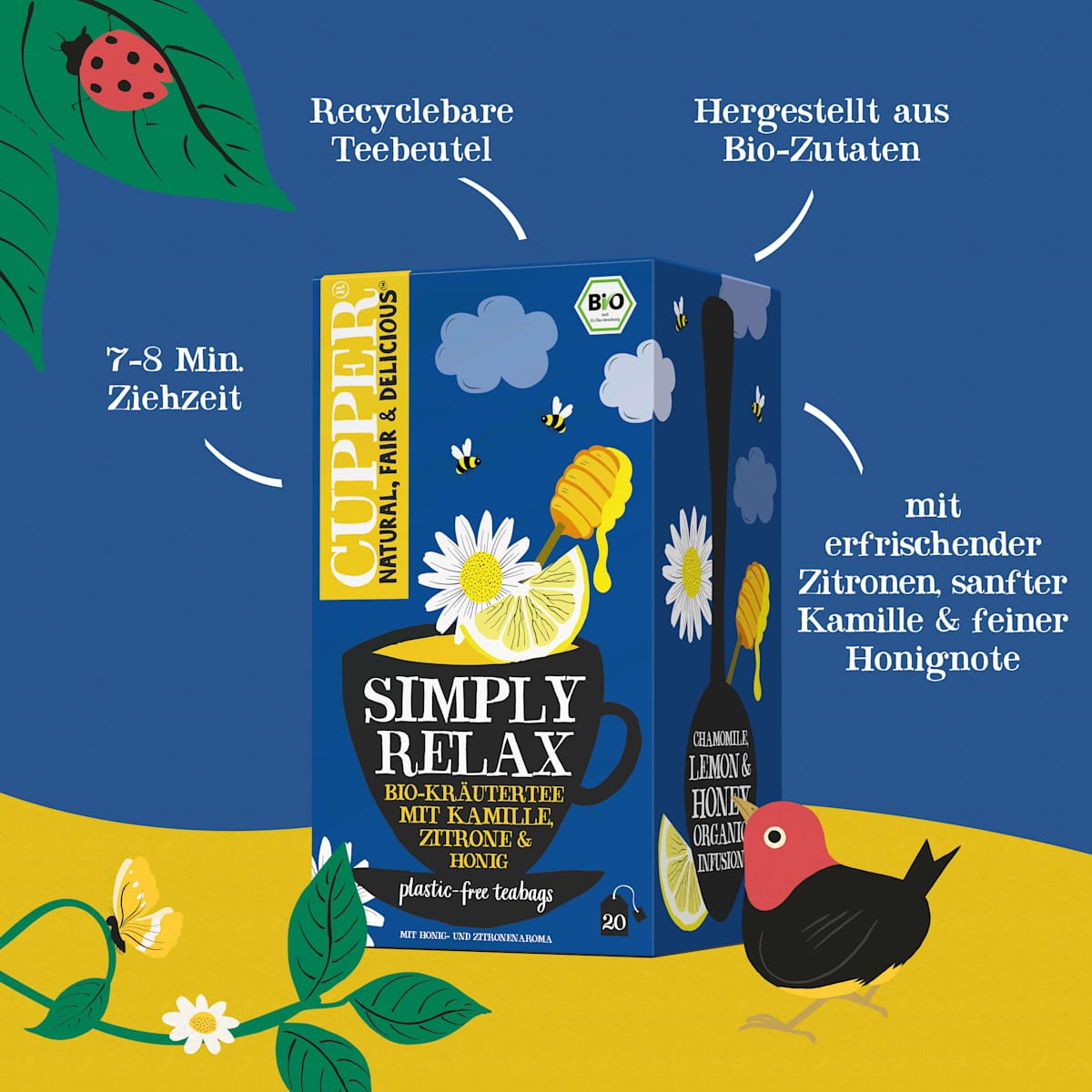 Kräutertee, Simply Relax mit Kamille, Zitrone & Honig (20 Beutel), 40 g