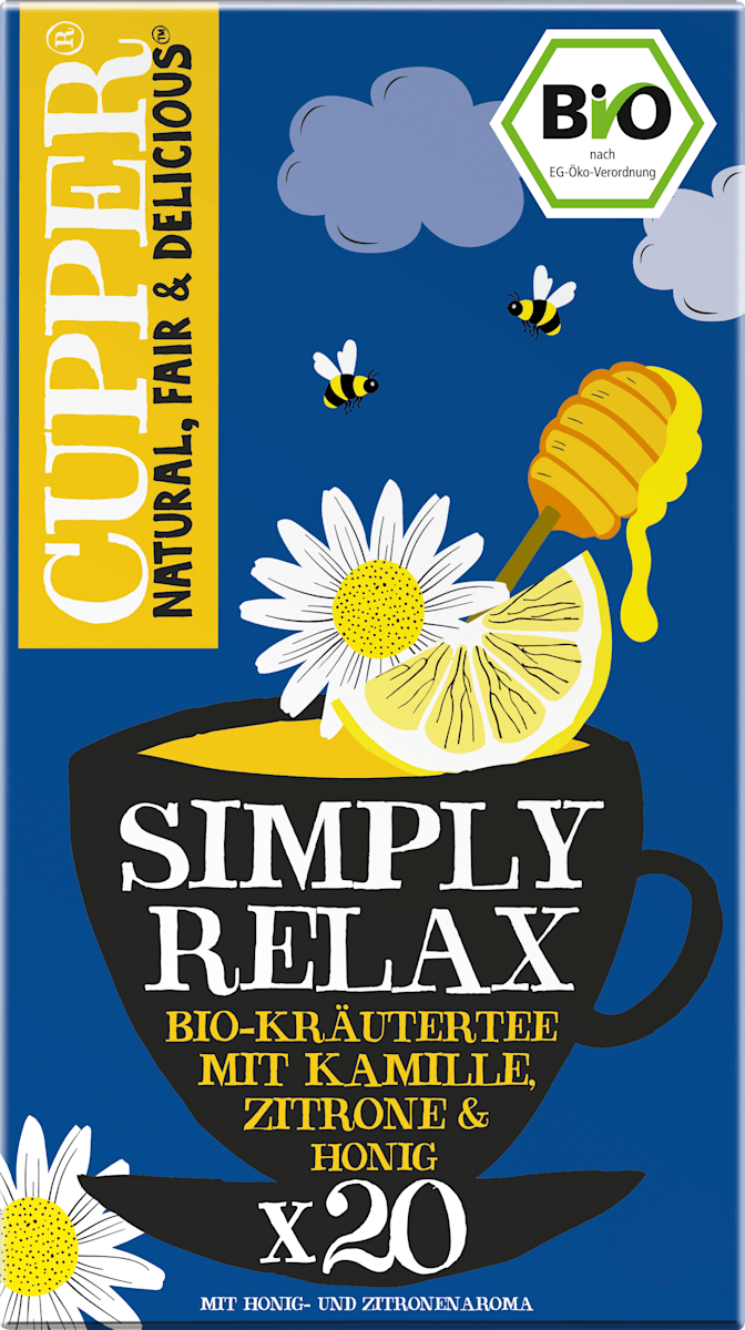 Kräutertee, Simply Relax mit Kamille, Zitrone & Honig (20 Beutel), 40 g