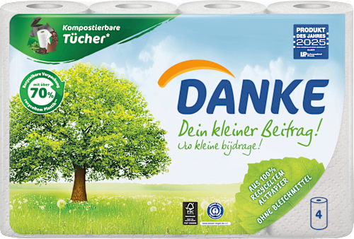 Keukenrol recycling 3-laags (4x45 vellen), 4 stuks