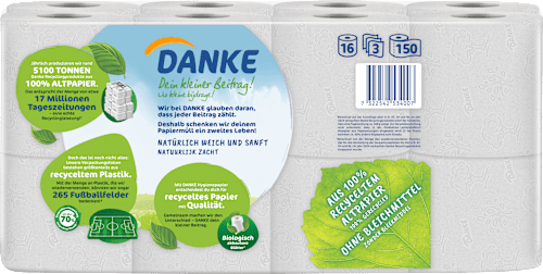 Toiletpapier recycling 3-laags (16x150 vellen), 16 stuks