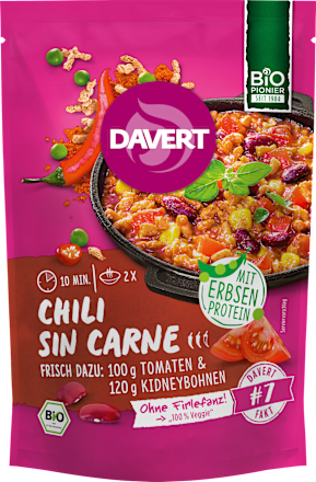 Fertiggericht, Chili sin Carne, 80 g Davert