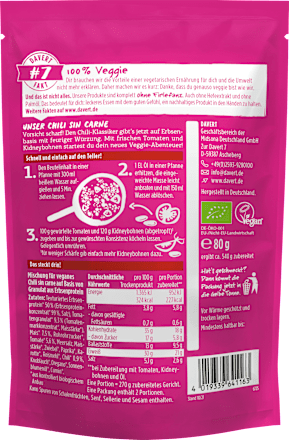 Fertiggericht, Chili sin Carne, 80 g Davert