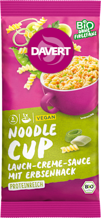 Fertiggericht, Noodle Cup Lauch-Creme-Sauce mit Erbsenhack, 58 g