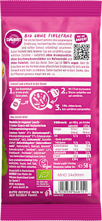 Fertiggericht, Noodle Cup Lauch-Creme-Sauce mit Erbsenhack, 58 g