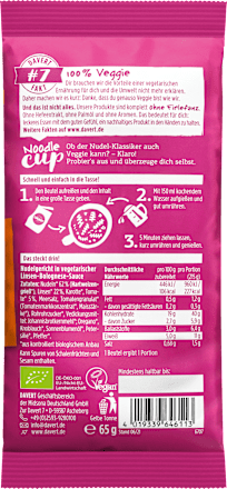 Fertiggericht, Noodle Cup mit Linsen Bolognese, 65 g