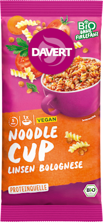 Fertiggericht, Noodle Cup mit Linsen Bolognese, 65 g