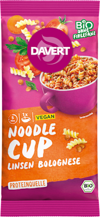 Fertiggericht, Noodle Cup mit Linsen Bolognese, 65 g
