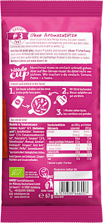 Fertiggericht, Noodle Cup mit Tomatensauce, No.7, 67 g