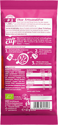 Fertiggericht, Noodle Cup mit Tomatensauce, No.7, 67 g