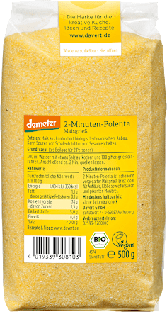 Grieß, 2- Minuten-Polenta, glutenfrei, 500 g Davert