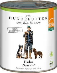 Nassfutter Hund mit Bio Huhn, Karotten & Hirse, sensitiv, 820 g