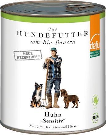 Nassfutter Hund mit Bio Huhn, Karotten & Hirse, sensitiv, 820 g