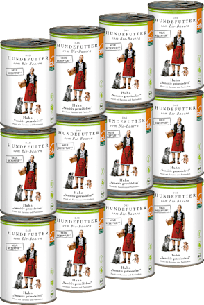 Nassfutter Hund mit Bio Huhn sensitiv getreidefrei, Multipack (12x410 g), 4,92 kg