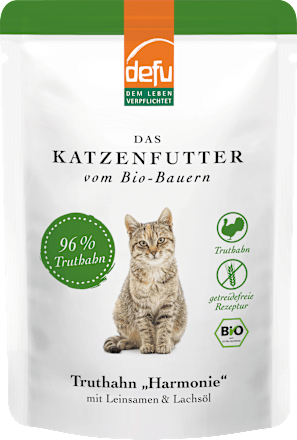 Nassfutter Katze mit Bio Truthahn, Leinsamen & Lachsöl, Truthahn Harmonie, 85 g