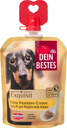 Hundeleckerli feine Pastetencreme reich an Huhn mit Käse, Exquisit, 80 g