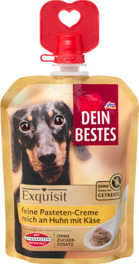 Hundeleckerli feine Pastetencreme reich an Huhn mit Käse, Exquisit, 80 g