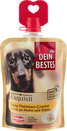 Hundeleckerli feine Pastetencreme reich an Huhn mit Käse, Exquisit, 80 g