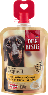 Hundeleckerli feine Pastetencreme reich an Huhn mit Käse, Exquisit, 80 g
