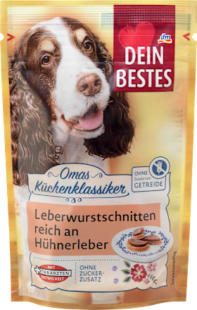 Hondensnacks leverworst plakjes met kippenlever, Oma's keukenklassieker, 80 g