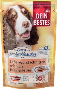 Hondensnacks leverworst plakjes met kippenlever, Oma's keukenklassieker, 80 g