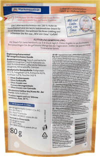 Hondensnacks leverworst plakjes met kippenlever, Oma's keukenklassieker, 80 g