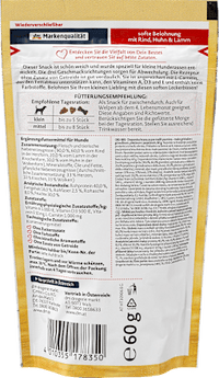 Hundeleckerli softe Belohnung mit Rind, Huhn & Lamm für kleine Hunde, 60 g