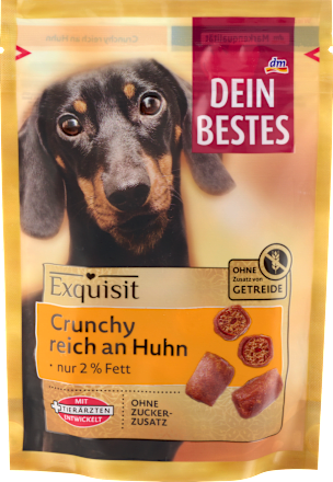 Hundeleckerlie Crunchy reich an Huhn, Exquisit, 80 g