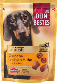 Hundeleckerlie Crunchy reich an Huhn, Exquisit, 80 g