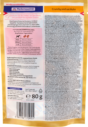 Hundeleckerlie Crunchy reich an Huhn, Exquisit, 80 g
