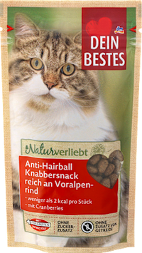 Kattensnacks tegen haarballen met rundvlees, natuurlijk, 50 g