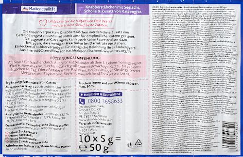 Kattensnoepjes met koolvis, schol en kattengras (10 sticks), 50 g